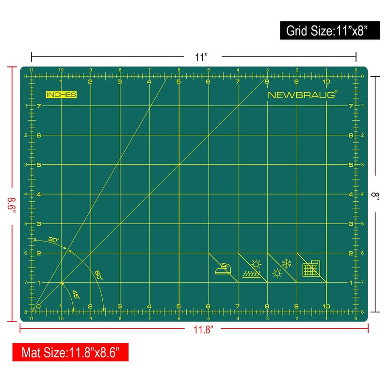 NEWBRAUG 9'' Ã— 12'' Professional Self Healing Cutting Double Sided 5-Ply Mat, Best Gridded Rotary Cutting Board for Quilting, Sewing, Craft, Fabric & Scrapbooking (Green/Black)â€¦ - Image 3